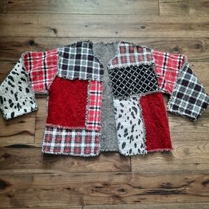 Patchwork Rag Quilt Upcycled Open Front Oversized Jacket